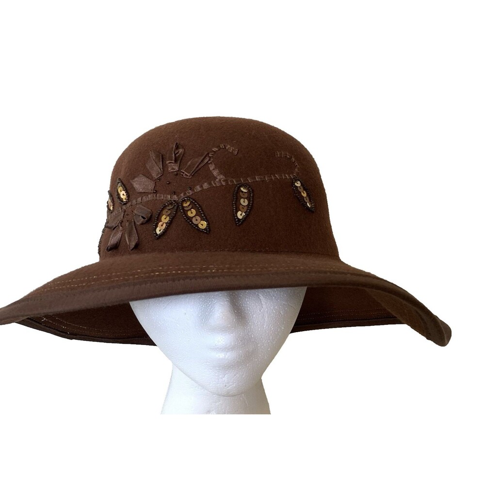 New York Toucan Collection Wool Felt Chocolate Brown Women's Hat w/Sequins VTG